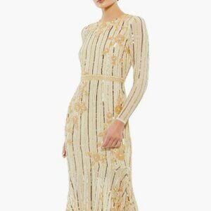 NWT Mac Duggal Hand Embellished Asymmetrical Long Sleeve Midi Dress, Size 10